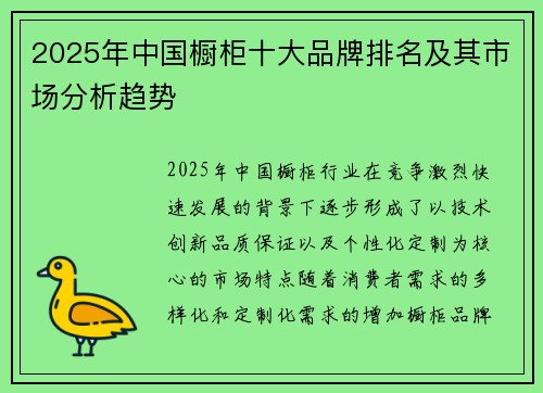2025年中国橱柜十大品牌排名及其市场分析趋势